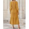 ZESICA Women’s Casual Long Sleeve Crew Neck High Waist Smocked Flowy Tiered Midi Dress(Ginger)