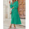 ZESICA Women’s Casual Long Sleeve Crew Neck High Waist Smocked Flowy Tiered Midi Dress(Green)