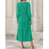 ZESICA Women’s Casual Long Sleeve Crew Neck High Waist Smocked Flowy Tiered Midi Dress(Green)