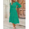 ZESICA Women’s Casual Long Sleeve Crew Neck High Waist Smocked Flowy Tiered Midi Dress(Green)