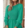 ZESICA Women’s Casual Long Sleeve Crew Neck High Waist Smocked Flowy Tiered Midi Dress(Green)