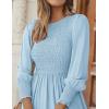 ZESICA Women’s Casual Long Sleeve Crew Neck High Waist Smocked Flowy Tiered Midi Dress(Lightblue)