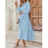 ZESICA Women’s Casual Long Sleeve Crew Neck High Waist Smocked Flowy Tiered Midi Dress(Lightblue)