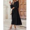 ZESICA Women’s Casual Long Sleeve Crew Neck High Waist Smocked Flowy Tiered Midi Dress(Pureblack)