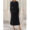 ZESICA Women’s Casual Long Sleeve Crew Neck High Waist Smocked Flowy Tiered Midi Dress(Pureblack)