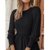 ZESICA Women’s Casual Long Sleeve Crew Neck High Waist Smocked Flowy Tiered Midi Dress(Pureblack)