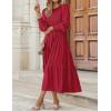 ZESICA Women’s Casual Long Sleeve Crew Neck High Waist Smocked Flowy Tiered Midi Dress(Red)