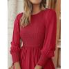 ZESICA Women’s Casual Long Sleeve Crew Neck High Waist Smocked Flowy Tiered Midi Dress(Red)