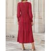 ZESICA Women’s Casual Long Sleeve Crew Neck High Waist Smocked Flowy Tiered Midi Dress(Red)