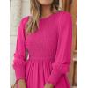 ZESICA Women’s Casual Long Sleeve Crew Neck High Waist Smocked Flowy Tiered Midi Dress(Rose)