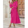 ZESICA Women’s Casual Long Sleeve Crew Neck High Waist Smocked Flowy Tiered Midi Dress(Rose)