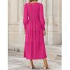 ZESICA Women’s Casual Long Sleeve Crew Neck High Waist Smocked Flowy Tiered Midi Dress(Rose)