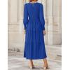 ZESICA Women’s Casual Long Sleeve Crew Neck High Waist Smocked Flowy Tiered Midi Dress(Royalblue)