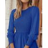 ZESICA Women’s Casual Long Sleeve Crew Neck High Waist Smocked Flowy Tiered Midi Dress(Royalblue)