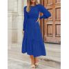 ZESICA Women’s Casual Long Sleeve Crew Neck High Waist Smocked Flowy Tiered Midi Dress(Royalblue)