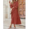 ZESICA Women’s Casual Long Sleeve Crew Neck High Waist Smocked Flowy Tiered Midi Dress(Rust)