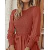 ZESICA Women’s Casual Long Sleeve Crew Neck High Waist Smocked Flowy Tiered Midi Dress(Rust)