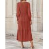 ZESICA Women’s Casual Long Sleeve Crew Neck High Waist Smocked Flowy Tiered Midi Dress(Rust)