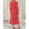 ZESICA Women’s Casual Long Sleeve Crew Neck High Waist Smocked Flowy Tiered Midi Dress(Watermelonred)