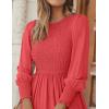 ZESICA Women’s Casual Long Sleeve Crew Neck High Waist Smocked Flowy Tiered Midi Dress(Watermelonred)