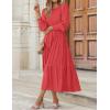 ZESICA Women’s Casual Long Sleeve Crew Neck High Waist Smocked Flowy Tiered Midi Dress(Watermelonred)
