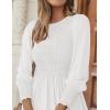 ZESICA Women’s Casual Long Sleeve Crew Neck High Waist Smocked Flowy Tiered Midi Dress(White)