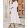 ZESICA Women’s Casual Long Sleeve Crew Neck High Waist Smocked Flowy Tiered Midi Dress(White)