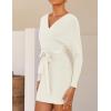 ZESICA Women’s Fall Long Batwing Sleeve Wrap V Neck Knitted Backless Bodycon Pullover Sweater Dress with Belt(Apricot)