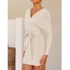 ZESICA Women’s Fall Long Batwing Sleeve Wrap V Neck Knitted Backless Bodycon Pullover Sweater Dress with Belt(Beige)