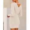 ZESICA Women’s Fall Long Batwing Sleeve Wrap V Neck Knitted Backless Bodycon Pullover Sweater Dress with Belt(Beige)