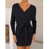 ZESICA Women’s Fall Long Batwing Sleeve Wrap V Neck Knitted Backless Bodycon Pullover Sweater Dress with Belt(Black)