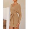 ZESICA Women’s Fall Long Batwing Sleeve Wrap V Neck Knitted Backless Bodycon Pullover Sweater Dress with Belt(Camel)