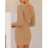 ZESICA Women’s Fall Long Batwing Sleeve Wrap V Neck Knitted Backless Bodycon Pullover Sweater Dress with Belt(Camel)