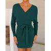 ZESICA Women’s Fall Long Batwing Sleeve Wrap V Neck Knitted Backless Bodycon Pullover Sweater Dress with Belt(Green)