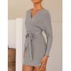 ZESICA Women’s Fall Long Batwing Sleeve Wrap V Neck Knitted Backless Bodycon Pullover Sweater Dress with Belt(Grey)