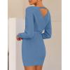 ZESICA Women’s Fall Long Batwing Sleeve Wrap V Neck Knitted Backless Bodycon Pullover Sweater Dress with Belt(Midnightblue)