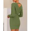 ZESICA Women’s Fall Long Batwing Sleeve Wrap V Neck Knitted Backless Bodycon Pullover Sweater Dress with Belt(Olive)