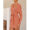 ZESICA Women’s Fall Long Batwing Sleeve Wrap V Neck Knitted Backless Bodycon Pullover Sweater Dress with Belt(Peach)