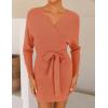 ZESICA Women’s Fall Long Batwing Sleeve Wrap V Neck Knitted Backless Bodycon Pullover Sweater Dress with Belt(Peach)