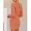 ZESICA Women’s Fall Long Batwing Sleeve Wrap V Neck Knitted Backless Bodycon Pullover Sweater Dress with Belt(Peach)