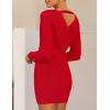 ZESICA Women’s Fall Long Batwing Sleeve Wrap V Neck Knitted Backless Bodycon Pullover Sweater Dress with Belt(Red)