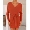 ZESICA Women’s Fall Long Batwing Sleeve Wrap V Neck Knitted Backless Bodycon Pullover Sweater Dress with Belt(Rustred)