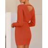 ZESICA Women’s Fall Long Batwing Sleeve Wrap V Neck Knitted Backless Bodycon Pullover Sweater Dress with Belt(Rustred)