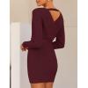 ZESICA Women’s Fall Long Batwing Sleeve Wrap V Neck Knitted Backless Bodycon Pullover Sweater Dress with Belt(Wine)