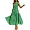 ZESICA Women’s 2026 Bohemian Summer Floral Print One Shoulder Sleeveless Smocked Ruffle Tiered Beach Long Midi Dress(Grassgreen)