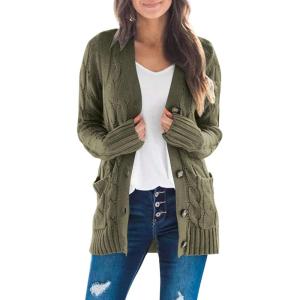 ZESICA Women’s Cardigan Sweaters 2026 Spring Button Down Open Front Cable Knit Casual Trendy Clothing Outerwear(Armygreen)