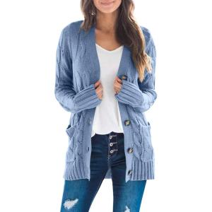 ZESICA Women’s Cardigan Sweaters 2026 Spring Button Down Open Front Cable Knit Casual Trendy Clothing Outerwear(Blue)