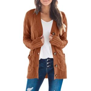 ZESICA Women’s Cardigan Sweaters 2026 Spring Button Down Open Front Cable Knit Casual Trendy Clothing Outerwear(Brown)
