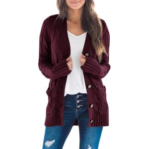 ZESICA Women’s Cardigan Sweaters 2026 Spring Button Down Open Front Cable Knit Casual Trendy Clothing Outerwear(Burgundy)