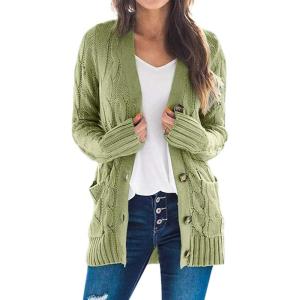 ZESICA Women’s Cardigan Sweaters 2026 Spring Button Down Open Front Cable Knit Casual Trendy Clothing Outerwear(Olive)